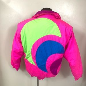 VINTAGE 80s NEON PINK SKI PUFFER JACKET SIZE SMALL